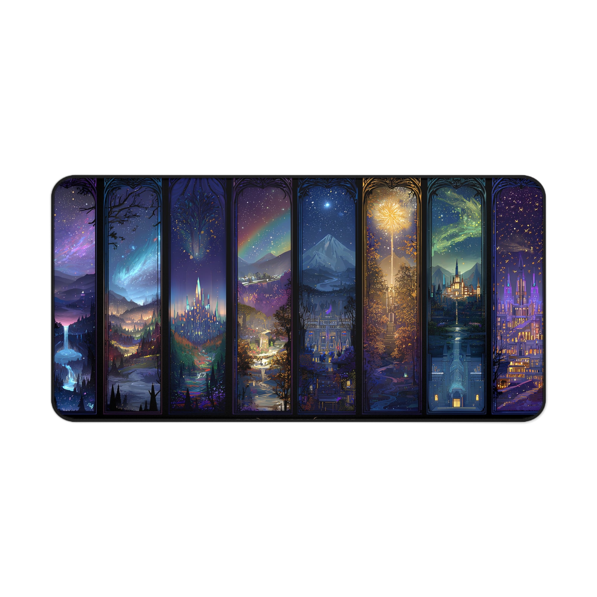 soft neoprene desk mat for fantasy readers, City of Starlight inspired office decor mat, magical night skyline desk mat with stars and rivers, fantasy mouse pad gift for ACOTAR lovers