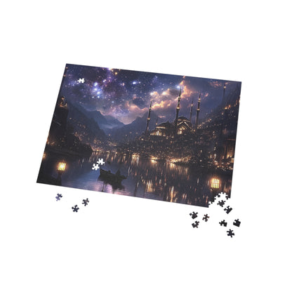 Mystical Starry Night Cityscape Puzzle  Fantasy Skyline Jigsaw for Adults, Relaxing Cozy Gift