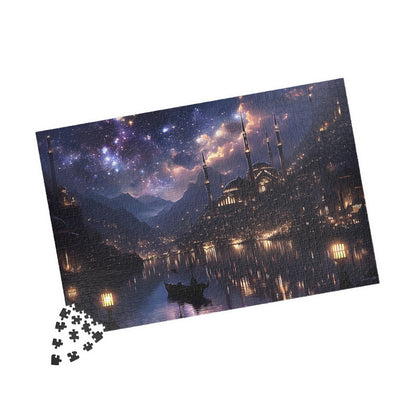Mystical Starry Night Cityscape Puzzle  Fantasy Skyline Jigsaw for Adults, Relaxing Cozy Gift