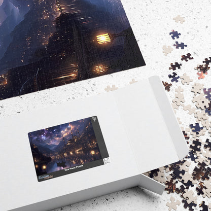 Mystical Starry Night Cityscape Puzzle  Fantasy Skyline Jigsaw for Adults, Relaxing Cozy Gift