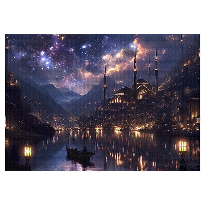 Mystical Starry Night Cityscape Puzzle  Fantasy Skyline Jigsaw for Adults, Relaxing Cozy Gift