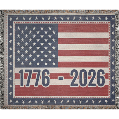 usa anniversary decor woven cotton throw blanket, patriotic living room blanket american flag design, woven flag blanket honoring american history 1776–2026, heritage style patriotic woven throw blanket