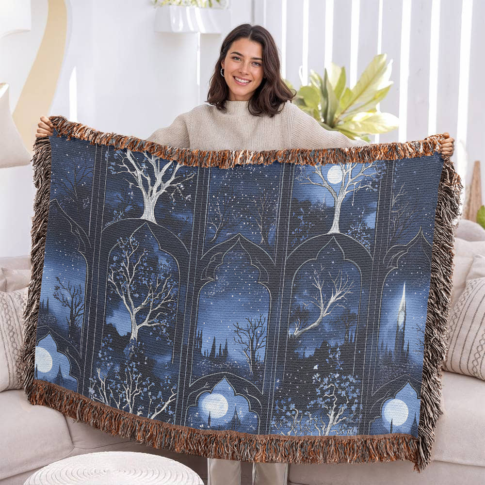Dark Blue Gothic Woven Blanket