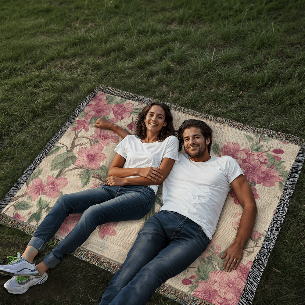 Pink, green bird and flowers blanket