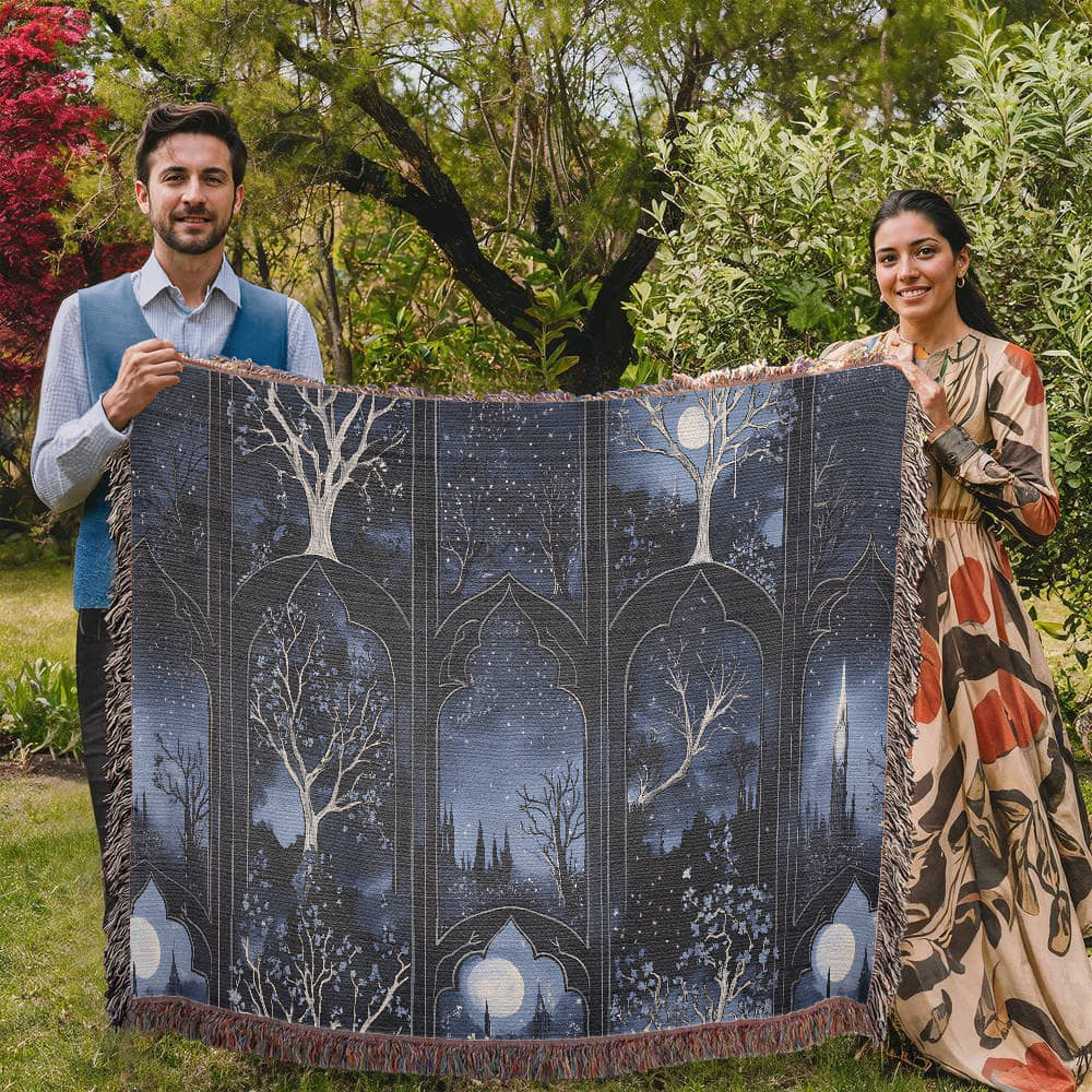 Dark Blue Gothic Woven Blanket