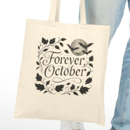 Forever October Canvas Tote Bag Eco-Friendly Fall Market Bag for Spooky Season & Everyday Use
