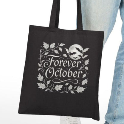 Forever October Canvas Tote Bag Eco-Friendly Fall Market Bag for Spooky Season & Everyday Use
