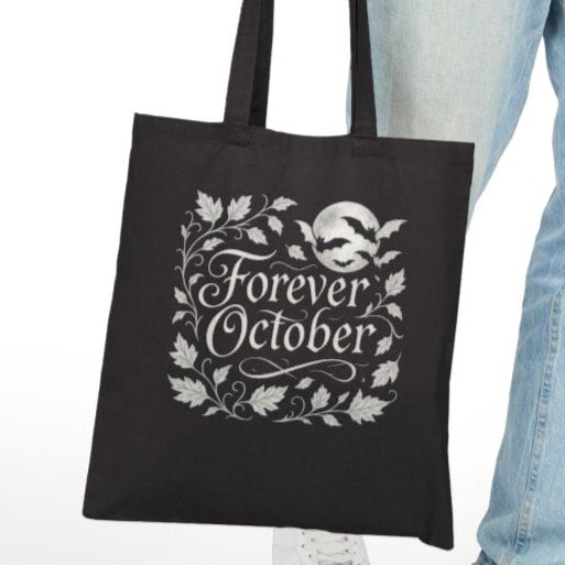 Forever October Canvas Tote Bag Eco-Friendly Fall Market Bag for Spooky Season & Everyday Use