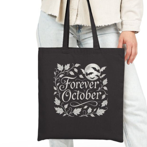 Forever October Canvas Tote Bag Eco-Friendly Fall Market Bag for Spooky Season & Everyday Use