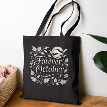 Forever October Canvas Tote Bag Eco-Friendly Fall Market Bag for Spooky Season & Everyday Use