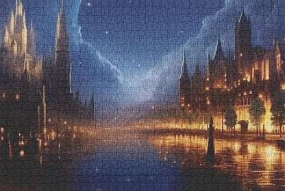 Moonlit Castle City Jigsaw Puzzle Enchanted Night Fantasy Puzzle for Adults & Cozy Gift Idea