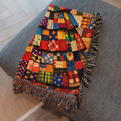 premium cotton tapestry throw with vibrant geometric squares, afrocentric home decor woven textile art piece, cultural heritage inspired patchwork blanket for couch styling