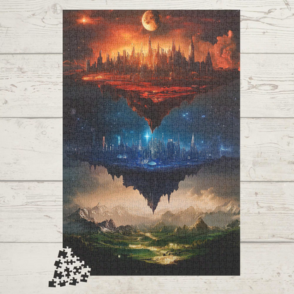 Floating Fantasy Worlds Jigsaw Puzzle Surreal Sky City & Mountain Landscape Art for Adults
